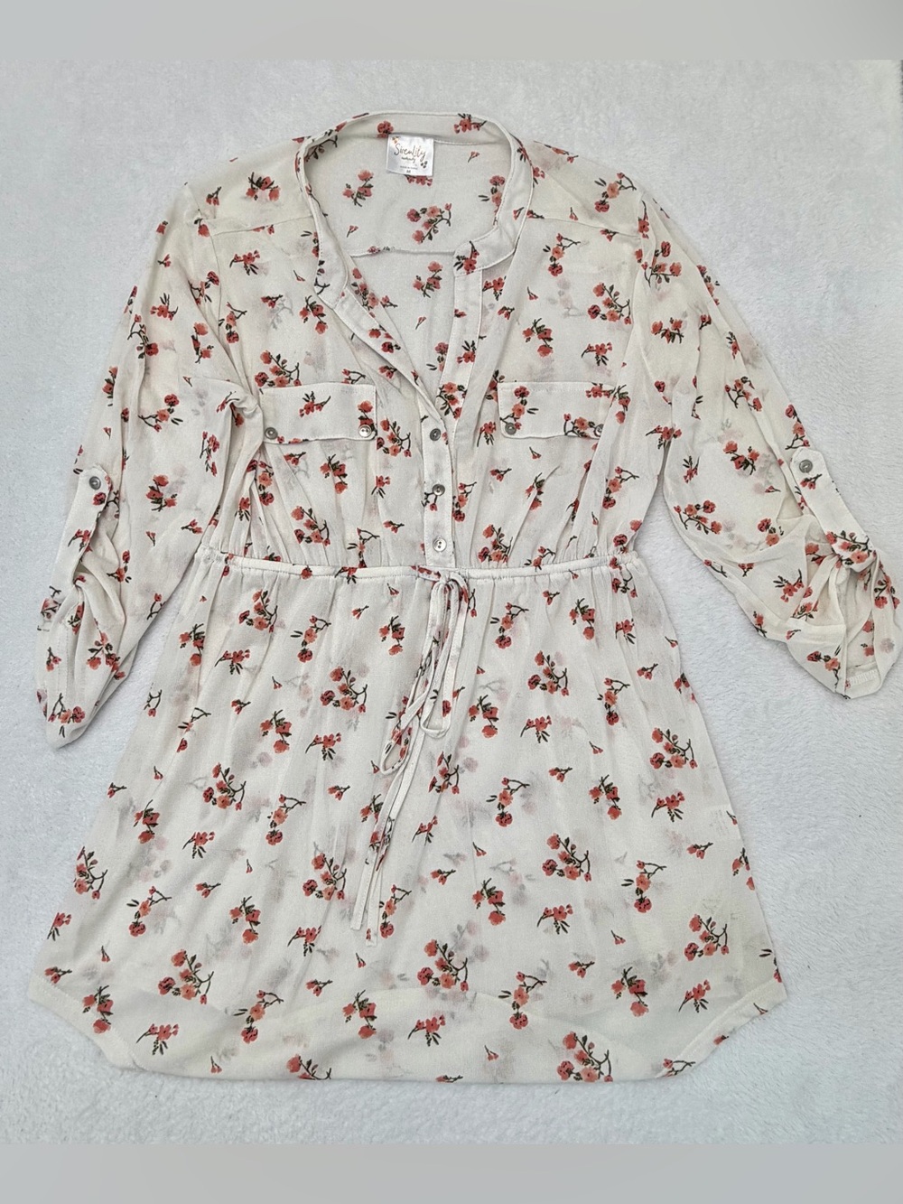 Sirenlily Maternity Size M Floral Tunic Top Dress Roll Tab Sleeve Drawstring